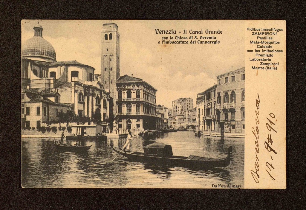 Italia, Venecia, el Gran Canal con la iglesia de San Geremia y desembocadura del Cannaregio, 1910.