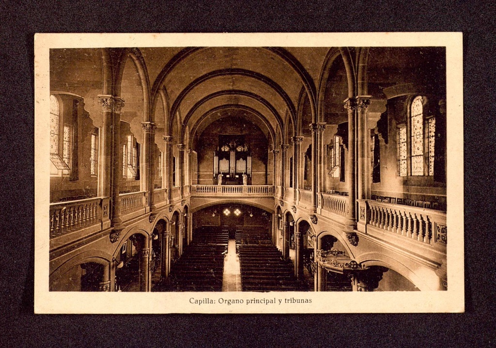 Bonanova School, chapel: main pipe organ and tribune, 1935.